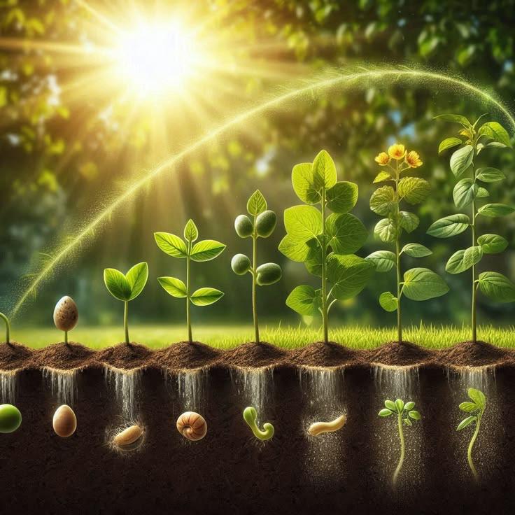 Illustration showing seed germination and plant growth stages